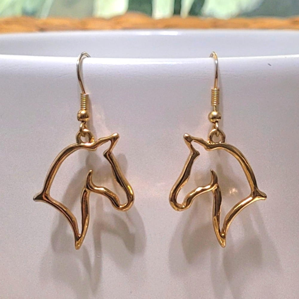 Western Gold Horse Head Silhouette Earrings New